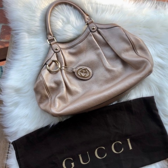 Authentic GUCCI Pebbled Leather Sukey bag - metallic Dusty Rose Gold - Picture 3 of 13